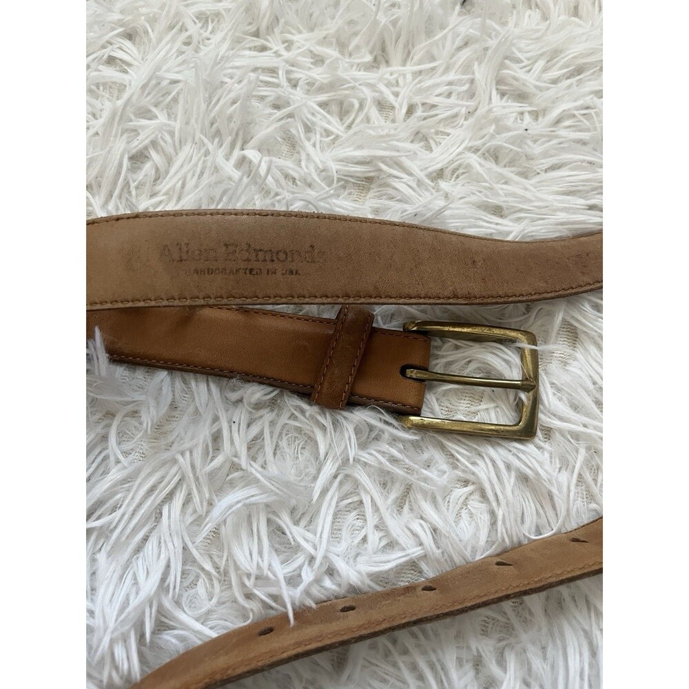 Vintage Allen Edmonds Brown Leather Belt Solid Brass Buckle Handcrafted USA